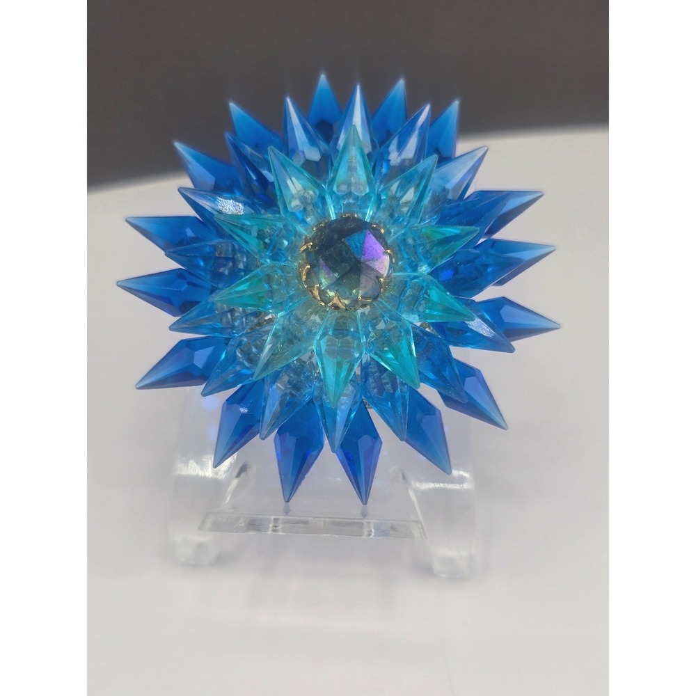 Vintage Estate Starburst Brooch Blue Teal Layered Pointed Acrylic 2.25in